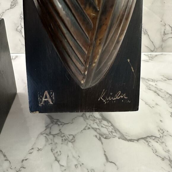 Austin Kinder Collection Sleeping Birds Bookends Sculptures Brown Brass Trim - Picture 8 of 11